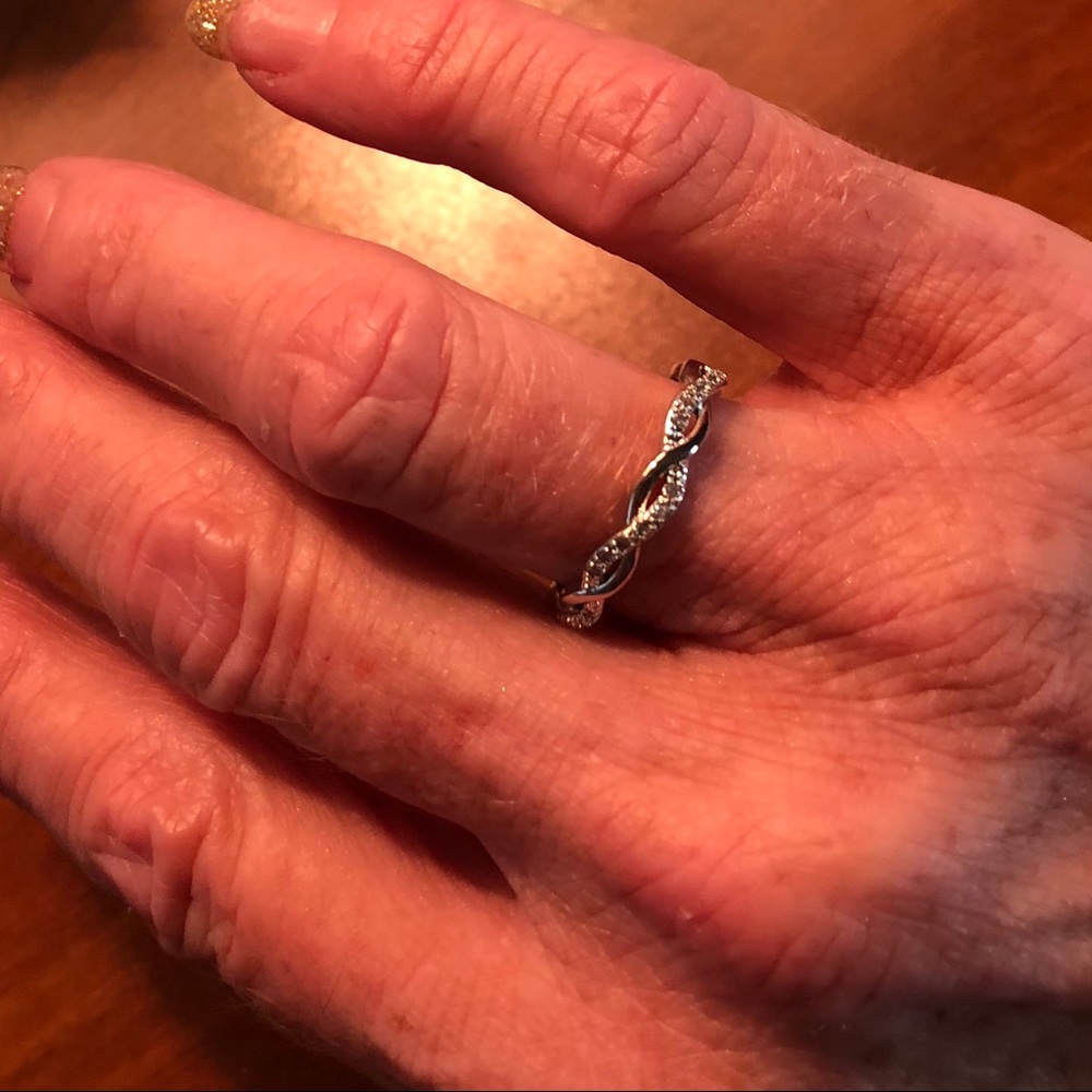 Sterling Silver Twisted Stacking Ring w/ Diamonds - Picture 2 of 9